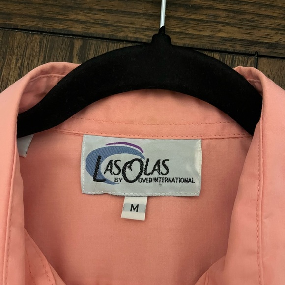 Las Olas Embroidered DOG PUPPY Shirt Blouse Pink Button Up Women’s Size M - Picture 3 of 4